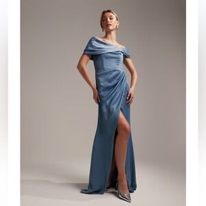 ASOS‎ Design Blue Occasion Maxi Dress Off Shoulder Formal Gown Party